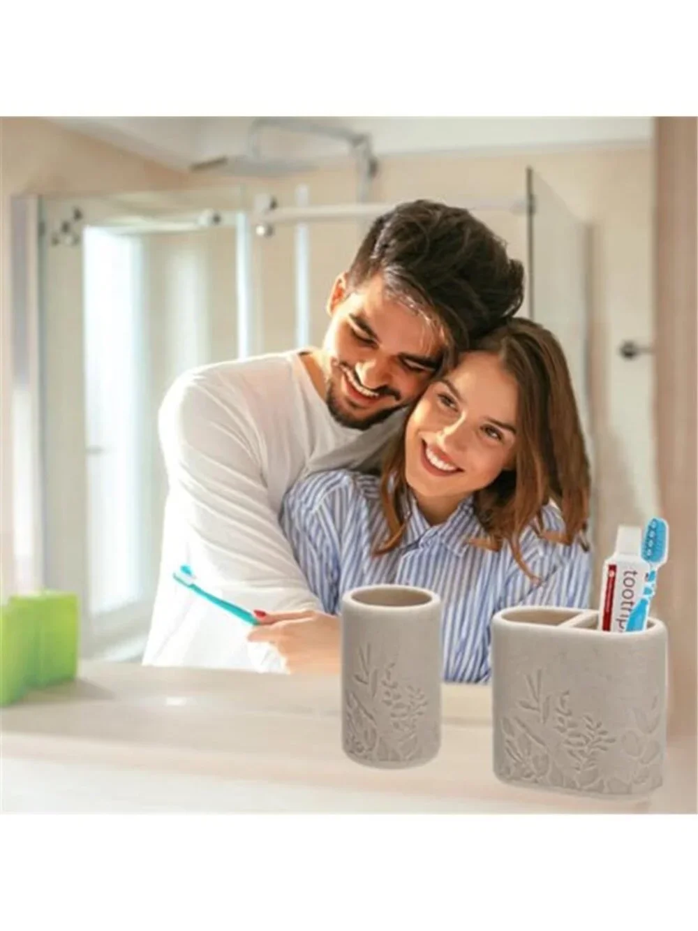 Beige Bathroom Accessories Set Resin Soap Dispenser Toothbrush Holder Soap Dish